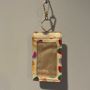 Card holder keychain with gold hardware. Cute and trendy fruit design